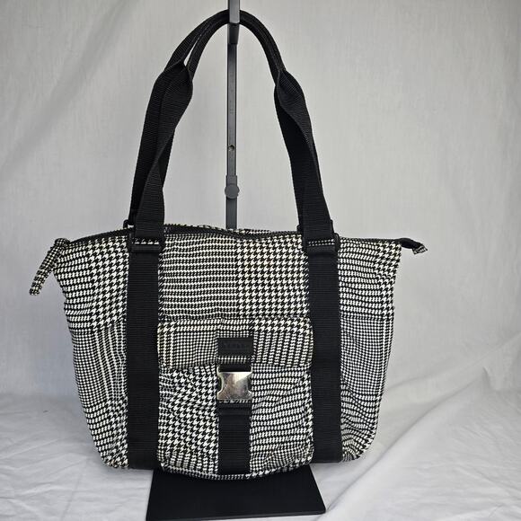 Lauren Ralph Lauren Houndstooth Tote Handbag Nylon Black White - Picture 1 of 16
